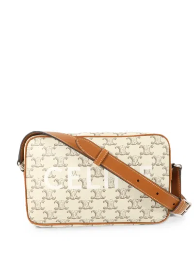 Pre-owned Celine Triomphe Logo-print Messenger Bag In Neutrals