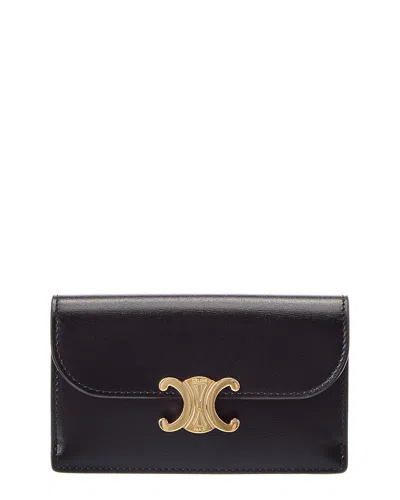 Celine Triomphe Long Leather Card Holder In Black