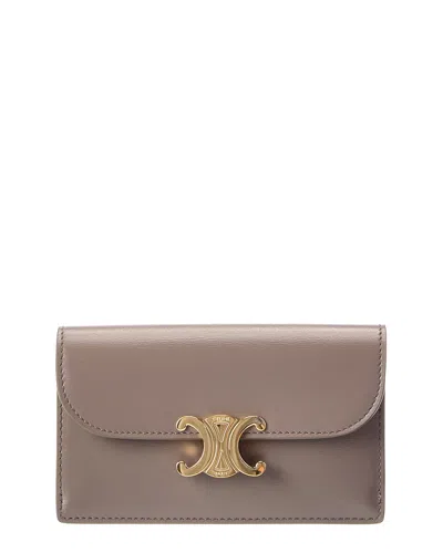 Celine Triomphe Long Leather Card Holder In Gray