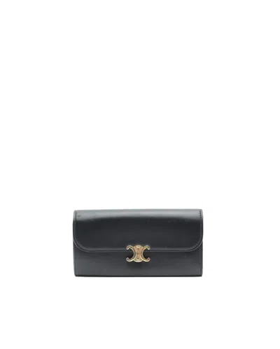Celine Céline Triomphe Long Wallet In Black