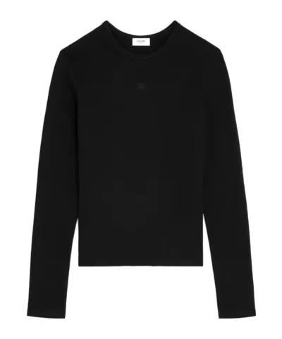 CELINE TRIOMPHE LONG-SLEEVED T-SHIRT IN RIBBED COTTON JERSEY