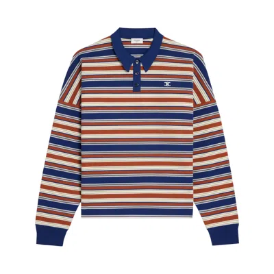 Pre-owned Celine Triomphe Loose Striped Polo 'navy/orange/ecru' | Blue | Men's Size L