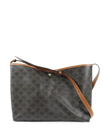 Pre-owned Celine Triomphe Macadam Shoulder Bag In Black