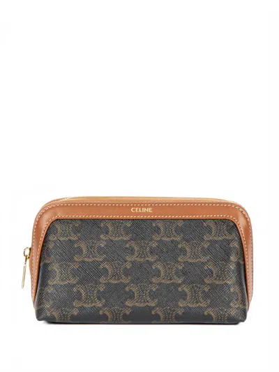 Pre-owned Celine Triomphe Make-up Bag In Black