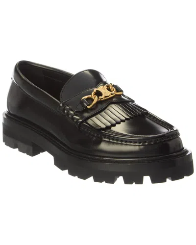 Celine Margaret Loafer With Triomphe Chain In Shiny Bull In Black