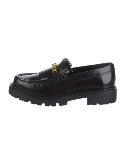 Pre-owned Celine Triomphe Margaret Leather Loafers In Black