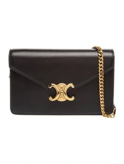 Pre-owned Celine Triomphe Margo Wallet On Chain In Black