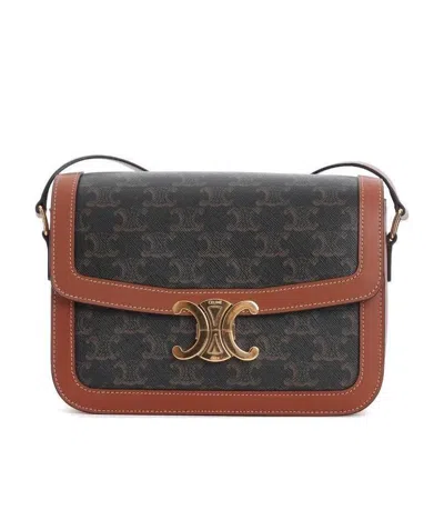 Celine Triomphe Medium Canvas And Cow Leather Handbag In Brown