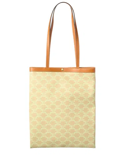 Celine Triomphe Medium Canvas & Leather Tote In Beige