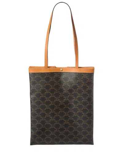 Celine Triomphe Medium Canvas & Leather Tote In Brown