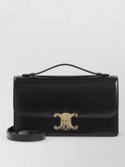 Celine Triomphe Medium Folio Crossbody Bag In Black