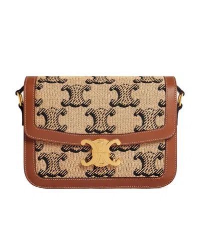 CELINE CLASSIQUE TRIOMPHE BAG IN RAFFIA JACQUARD TRIOMPHE AND CALFSKIN