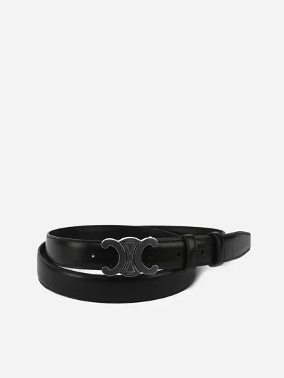 Celine Triomphe Medium Leather Taurillon Belt In Black