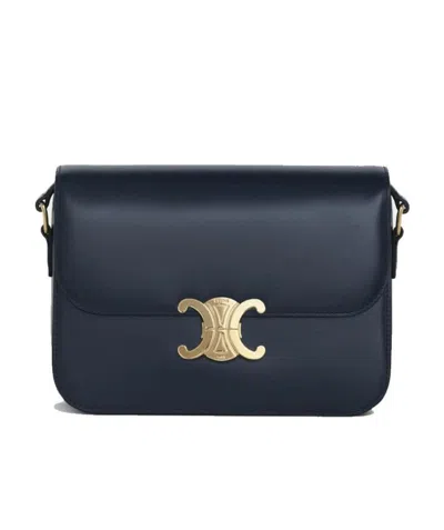 Celine Triomphe Medium Liangze Cattle Leather Handbag In Black