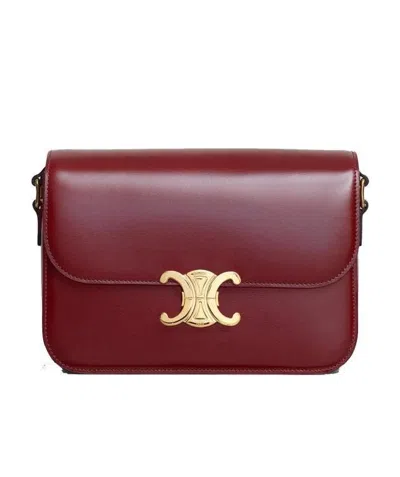 Celine Triomphe Medium Shiny Cow Leather Handbag In Red