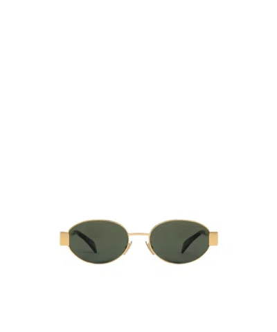 Celine Triomphe Metal 01 Metal Elliptical Sunglasses In Green