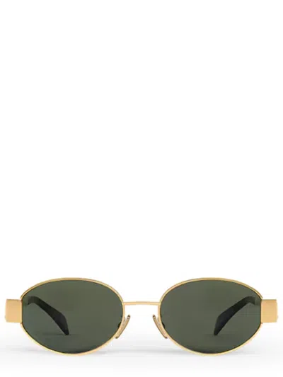 Celine Triomphe Metal 01 Metal Elliptical Sunglasses In Green