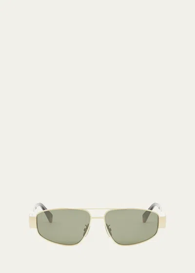 Celine Triomphe Metal Aviator Sunglasses In Endura Gold Green