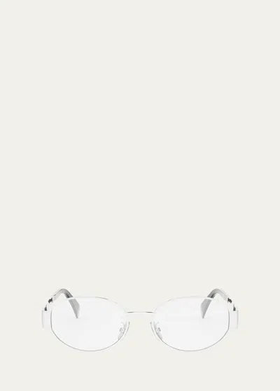 Celine Triomphe Metal Oval Glasses In Shiny Palladium