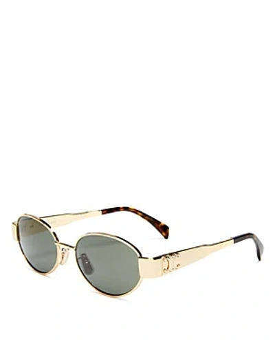 Celine Triomphe Metal Round Sunglasses, 54mm In Gold/green Solid