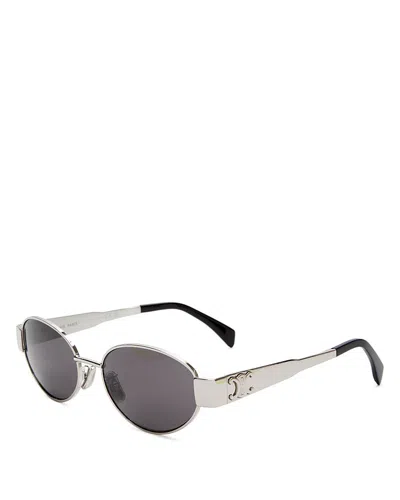 Celine Triomphe Metal Round Sunglasses, 54mm In Silver/gray Solid