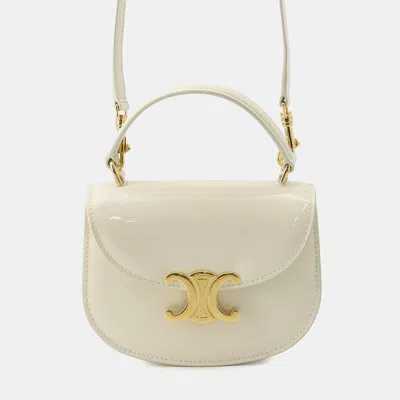 Pre-owned Celine Triomphe Mini Buzzas Claire White Patent Leather Size Mini