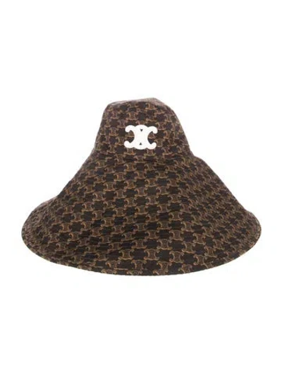 Pre-owned Celine Triomphe Monogram Bucket Hat In Brown