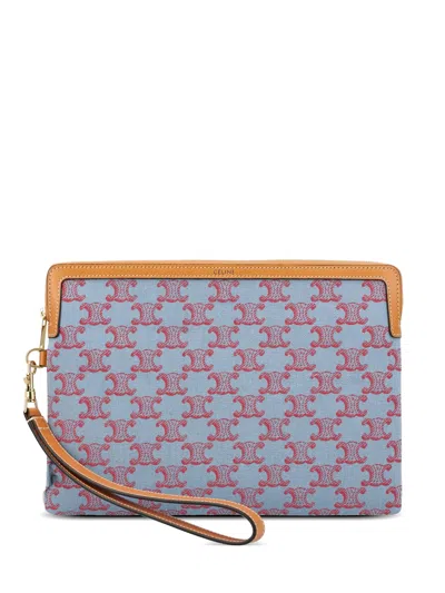Celine Triomphe Monogram Clutch Bag In Blue