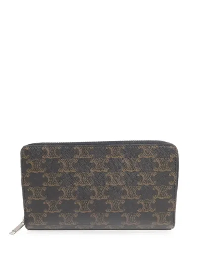 Pre-owned Celine Triomphe Monogram Wallet In Black
