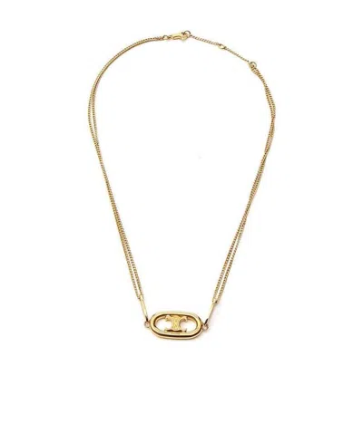 Celine Triomphe-motif Pendant Necklace In Yellow