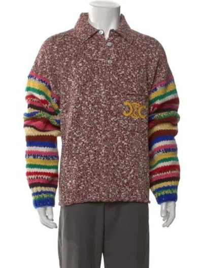 Pre-owned Celine Triomphe Mouliné Polo Sweater W/ Tags In Red