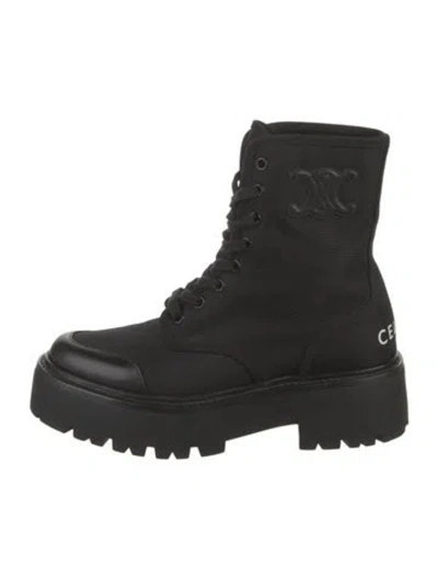 Pre-owned Celine Triomphe Nylon Combat Boots In Black
