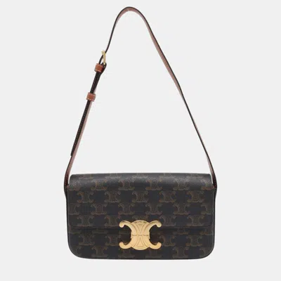 Pre-owned Celine Triomphe One Shoulder Bag Tan Calf Leather