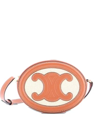 Pre-owned Celine Triomphe Oval Canvas And Leather Crossbody Bag In Brown