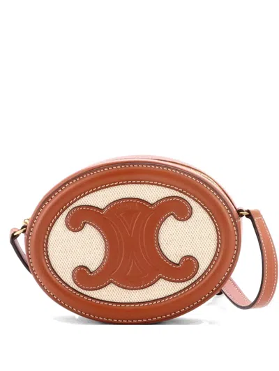 Pre-owned Celine Triomphe Oval Canvas And Leather Crossbody Bag In Brown