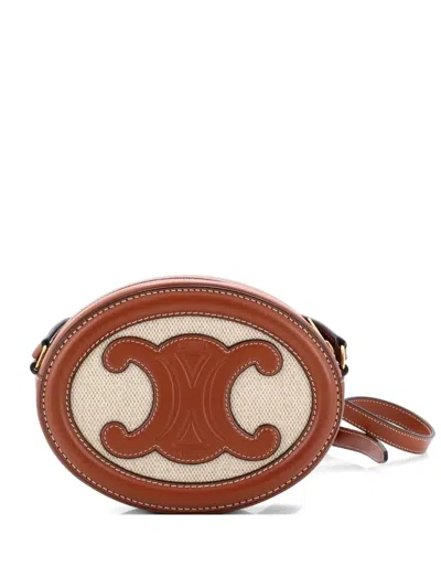 Pre-owned Celine Triomphe Oval Canvas And Leather Crossbody Bag In Brown