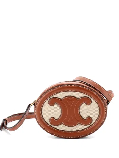 Pre-owned Celine Triomphe Oval Canvas And Leather Crossbody Bag In Brown