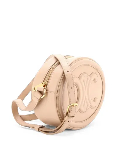Pre-owned Celine Triomphe Oval Leather Crossbody Bag In 中性色