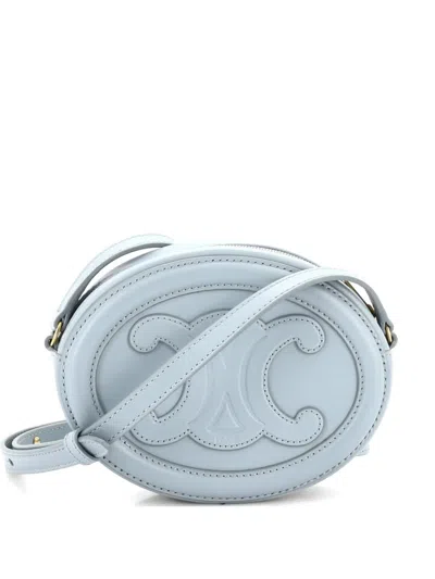Pre-owned Celine Triomphe Oval Leather Crossbody Bag In Blue