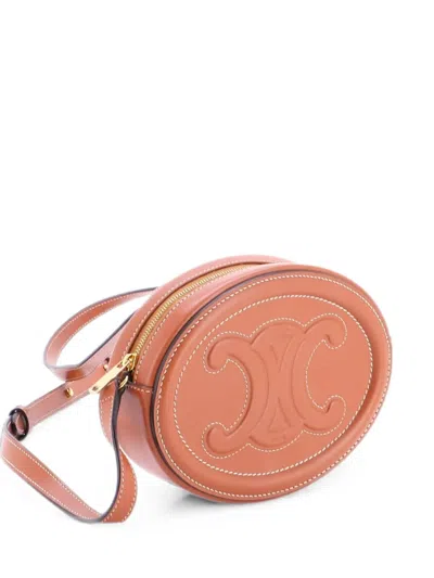 Pre-owned Celine Triomphe Oval Leather Crossbody Bag In Brown