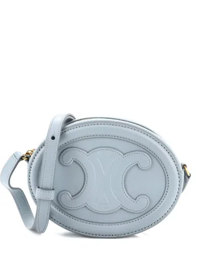 Pre-owned Celine Triomphe Oval Leather Mini Crossbody Bag In Blue