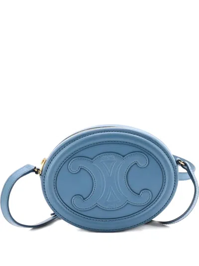 Pre-owned Celine Triomphe Oval Leather Mini Crossbody Bag In Blue