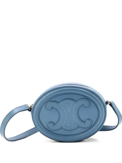 Pre-owned Celine Triomphe Oval Leather Mini Crossbody Bag In Blue