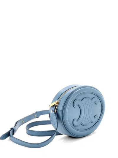 Pre-owned Celine Triomphe Oval Leather Mini Crossbody Bag In Blue