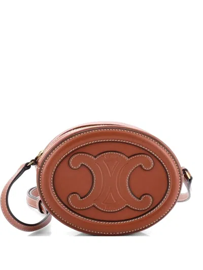 Pre-owned Celine Triomphe Oval Leather Mini Crossbody Bag In Brown