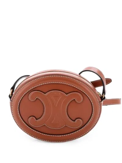 Pre-owned Celine Triomphe Oval Leather Mini Crossbody Bag In Brown