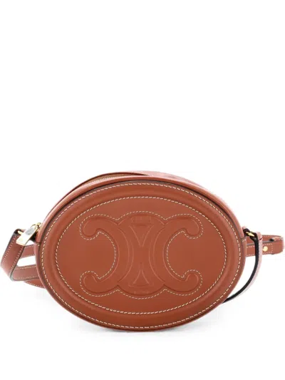 Pre-owned Celine Triomphe Oval Leather Mini Crossbody Bag In Brown
