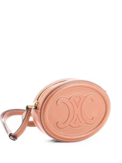 Pre-owned Celine Triomphe Oval Leather Mini Crossbody Bag In Brown