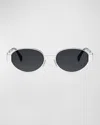 Celine Triomphe Oval Metal Sunglasses In Black