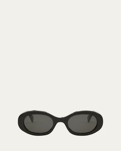 Celine Triomphe Oval Sunglasses In Black Crystal Smoke